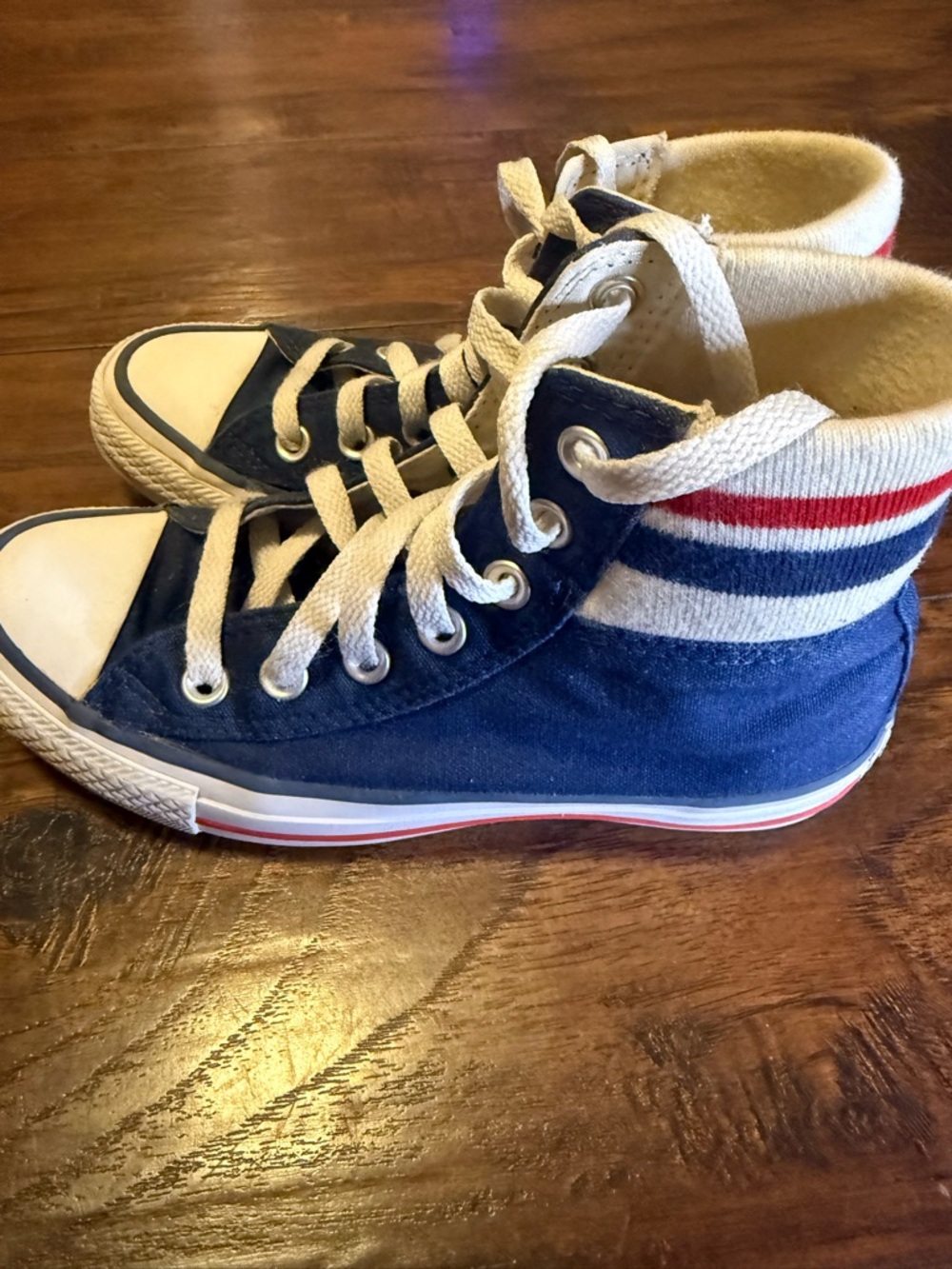 70s meets 80s Converse: Navy Tube Sock High-Tops Retro Athleisure W5.5 M3.5 Kids - Picture 4 of 13